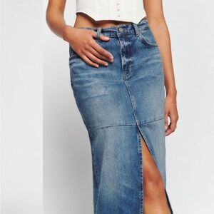Reformation Blue Denim Maxi Skirt with Front Slit